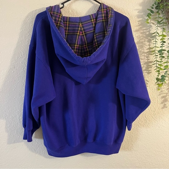 Vintage 90’s Express Athletique Purple and Plaid Embroidered Hoodie Size Small - Picture 6 of 11